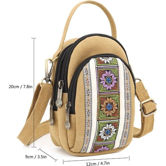 Women's S3 Brown Vintage Embroidered Cute Mini Cross Body Bag Small Handbag - Picture 2 of 5